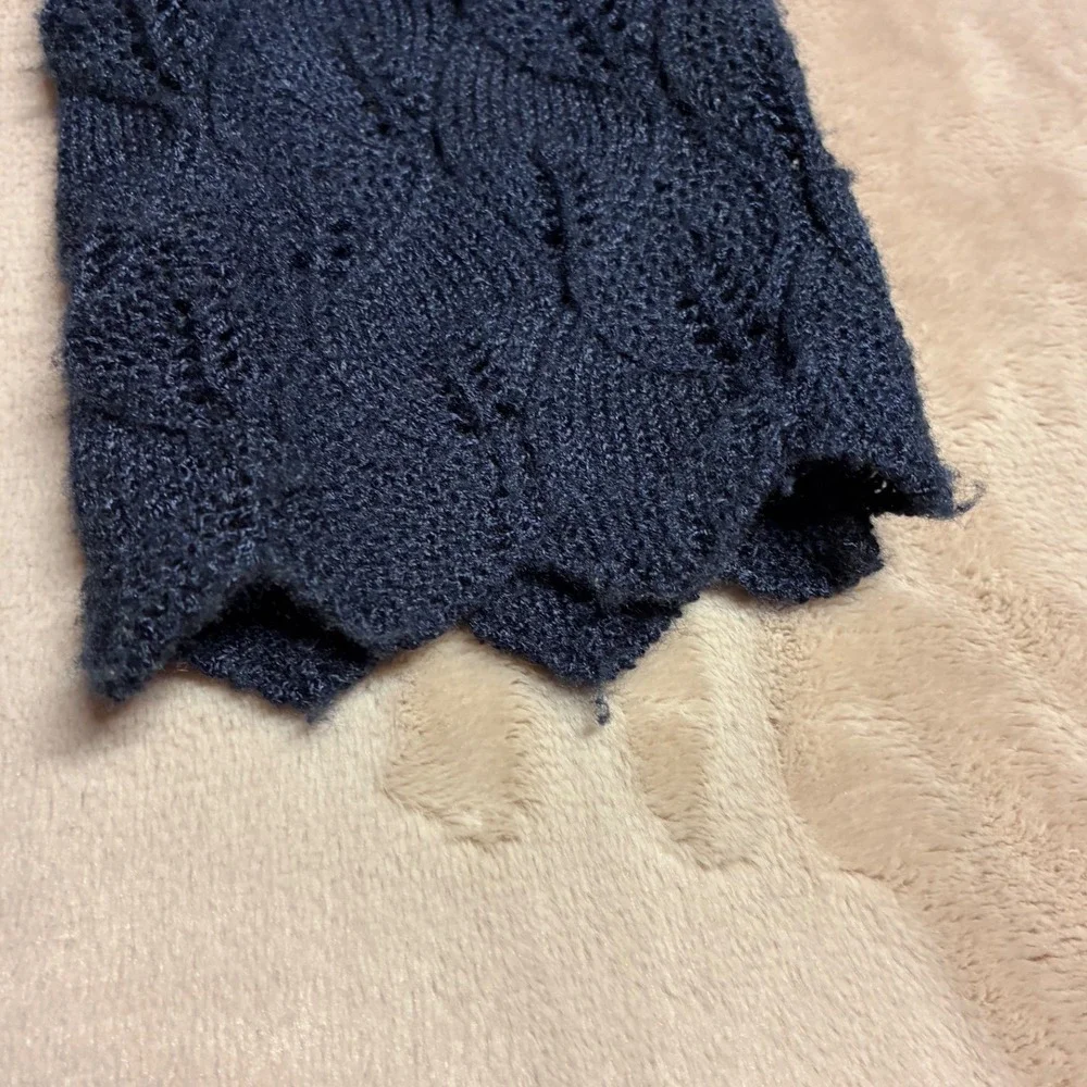 Handmade Vintage Navy Pointelle Knit 2 Piece Skirt Set Scalloped V-Neck Midi